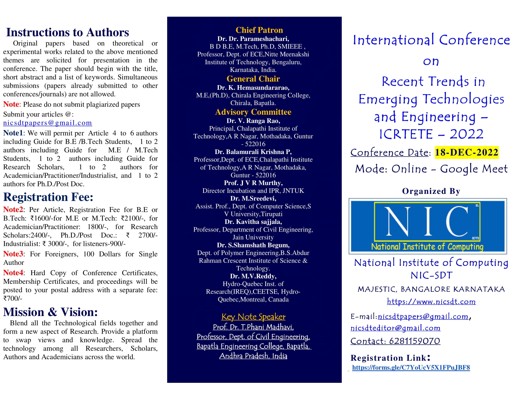 International Conference on Recent Trends in Emerging Technologies and Engineering ICRTETE 2022